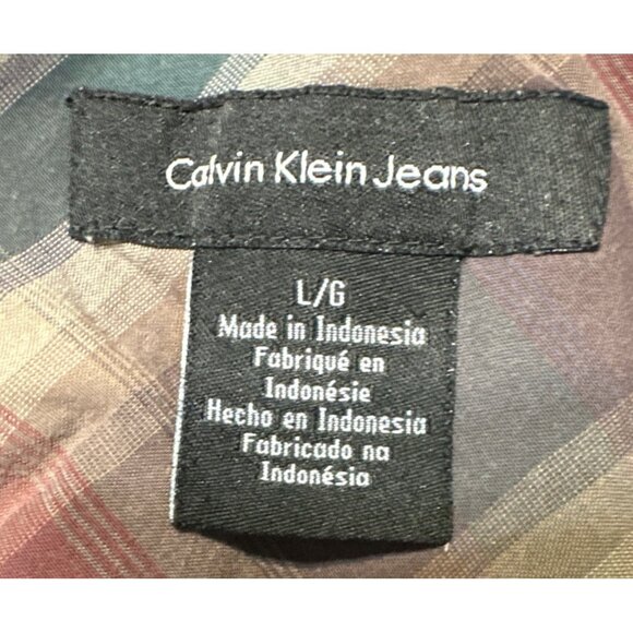 Calvin Klein Jeans Mens Lg Striped Pearl Snap Western Cowboy Long Sleeve Shirt - Picture 3 of 4